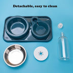 Love Dream Double Dog Cat Bowls, 2 in1 Pet Water and Food Bowl Set with Automatic Gravity Water Dispenser Bottle Detachable Stainless Steel Bowl No-Spill for Cats and Dogs Puppy Kitten Rabbit