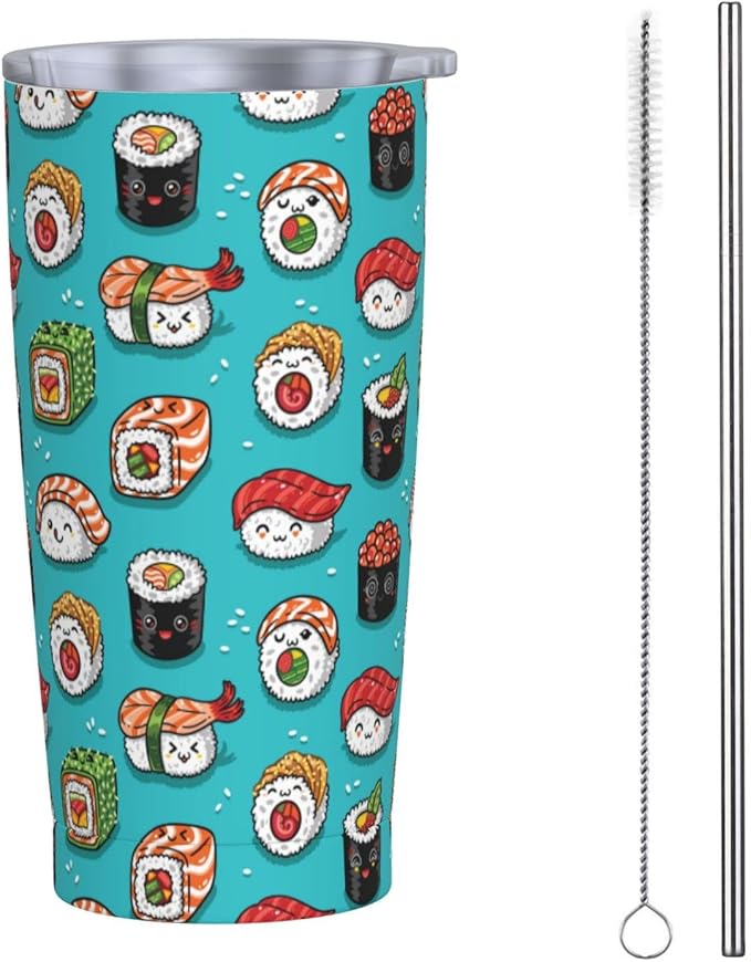 Dujiea 20oz Tumbler With Lid And Straw, Funny Food Sushi Vacuum Insulated Iced Coffee Mug Reusable Travel Cup Stainless Steel Water Bottle