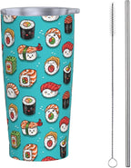 Dujiea 20oz Tumbler With Lid And Straw, Funny Food Sushi Vacuum Insulated Iced Coffee Mug Reusable Travel Cup Stainless Steel Water Bottle