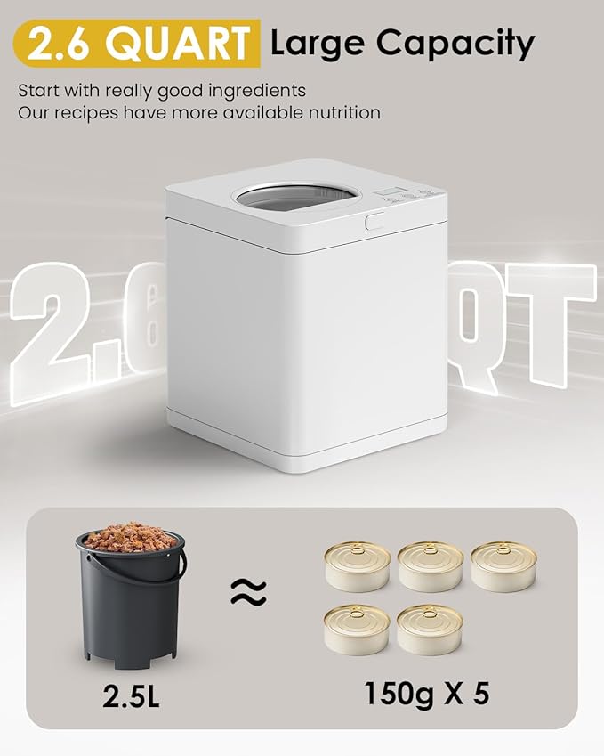 Pet Fresh Meal Maker, Auto 5-in-1 Pet Food Cooker with Chop,Slow Cook, Mix, Self-cleaning and Timer, 2.6 Quart Capacity Dog Food Maker Makes 1.5 Lbs Foods for 2 Dogs, DIY Pet Recipes, Wet or Dry Food.