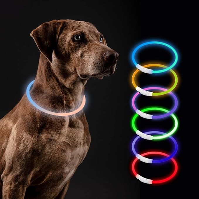 7 Colors in 1 Led Light Up Dog Collar Rechargeable Waterproof, Glow in Dark Dog Collar, TPU Cuttable Lighted Dog Collars for Night Walking Charging USB, Safety for Small Medium Large Dogs Colorful