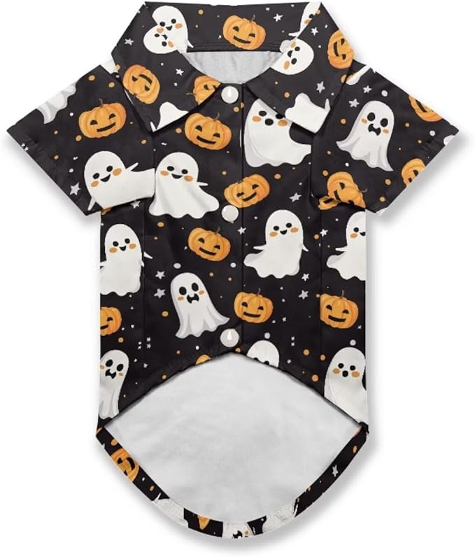 Dog Halloween Shirt Ghost Puppy Clothes Breathable Polyester Pet Doggy Shirts Puppy Outfit Apparel Coats for Pet Dog Cat Doggie Shirt Summer Cat Apparel for Yorkie Chihuahua