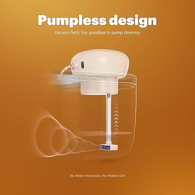 PetTop® Pumpless Cat Water Fountain - 102oz/ 3L - Stainless Steel Tray – 3600mAh Battery Operated with Motion Sensor - The Easiest to Clean