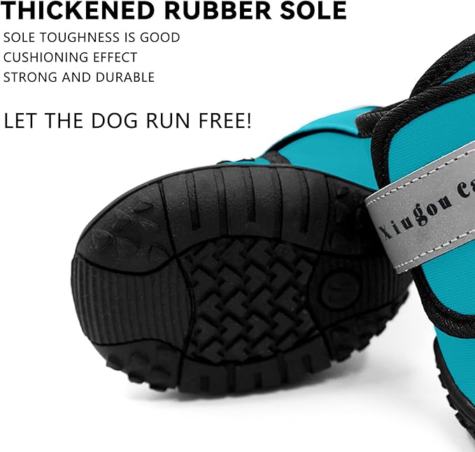 Dog Shoes for Small, Medium and Large Dogs - Waterproof for Rainy Days, Fit for Winter Snow and Hot Summer Roads, with Anti-Slip Soles for Indoor Hard Floors (Blue, Size 3)