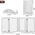 Wooden Freestanding Pet Gate, Pet Gate for Dogs, 29.5inch 4-Panel Wooden Dog Fence with 2 Support, Feet Folding Dog Gate for Indoor, Doorway, Stairs, Kitchen, 81.5“L×30”H (White)