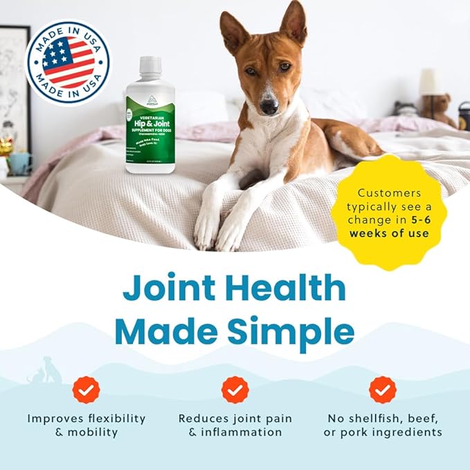 Plant-Based Liquid Glucosamine for Dogs, 1600mg Joint Support with Chondroitin, MSM & Omega 3-6-9, Shellfish-Free Dog Arthritis Supplement for Mobility & Flexibility, Made in USA, 32 oz