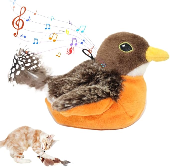 2026 New Interactive Chirping Bird Cat Toy, Flying Bird Cat Toy Stimulating Play for Bored Indoor Kittens Cats (Color-D)