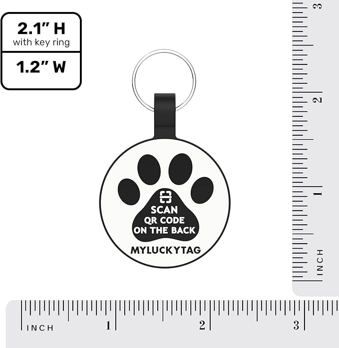 MYLUCKYTAG QR Code Silicone Pet ID Tag Dog Cat Tag, Online Pet Profile, Pet Location Alert Email, Digital Pet Tag, Quiet Dog Tag, Durable Pet ID, Dog Collar Tag, Engraved Pet Tag