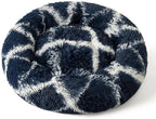 Cat Beds for Indoor Cats, Dog Bed, Cat Bed, Machine Washable, Fluffy Round Pet Bed Non-Slip, Autumn and Winter Warmth, Cuddler Cushion Self Warming (Plaid Dark Blue, 48 inch)