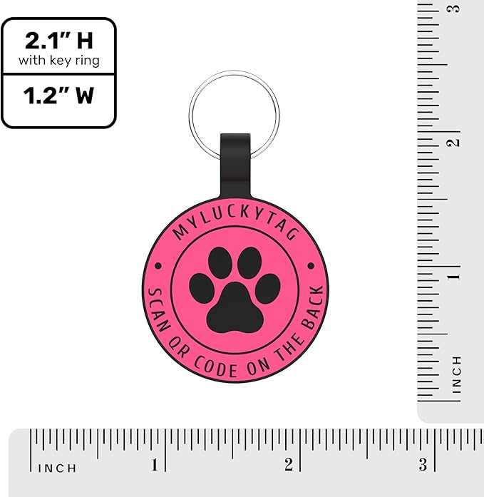 MYLUCKYTAG QR Code Silicone Pet ID Tag for Dogs and Cats - Online Profile, Location Alert Email, Digital and Quiet Tag, Durable Collar ID, Engraved