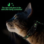 Cat Harness and Leash Set Gold Moons Stars Soft Nylon Escape Proof Adjustable for Kittens Small Animals Glow in The Dark (Black)
