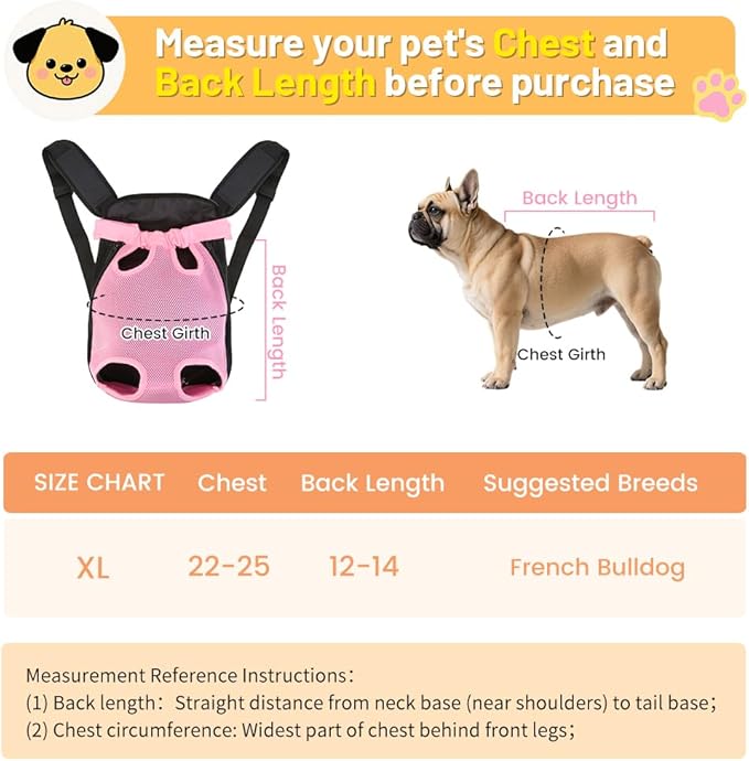 Inspack Dog Cat Backpack Carrier, Dog Carrier Adjustable for Small Medium Dogs, Pet Dog Front Chest Carriers Backpacks, Puppy Carrier Sling Backpack, Holder Papoose for Cat Body, XL, Pink, 1PK