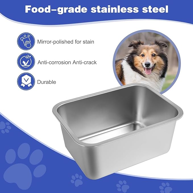 1.25 Gallons Large Dog Water Bowl, Stainless Steel Metal Dog Bowls, Large Capacity Pet Food Bowl Water Dish for Indoor and Outdoor Universal for Small & Medium Dogs 12.6''×8.7''×3.9''