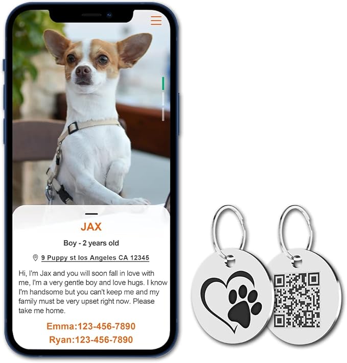 MYLUCKYTAG Stainless Steel QR Code Cat Tags - Online Pet Profile, Scan QR for Instant Location Alerts