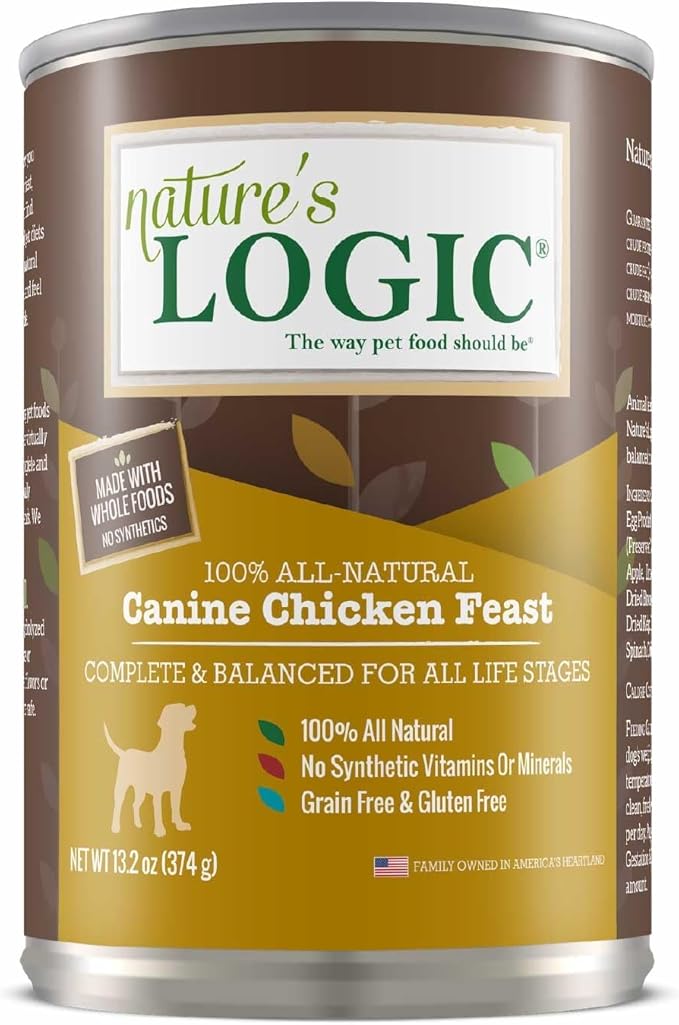 Nature's Logic Grain-Free Canned Dog Food - 95% Animal Proteins - 100% Natural Wet Dog Food Cans - No Common Allergens - All Life Stages - Ideal for Sensitive Dogs - Chicken (13.2 oz, 12 pack)