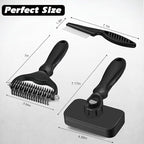 3PCS Self Cleaning Slicker Brush & Pet Grooming Rake & Flea Comb for Dogs,Cats and Horses | Double-Sided Dematting Comb & Skin Friendly Deshedding Grooming Tool | Premium Pet Supplies (Black)