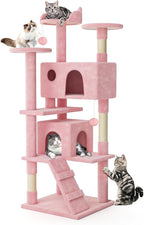 MoNiBloom Cat Tree, 70 Inch Cat Tree Tower with 2 Condo, Tall Cat Tower with Scratching Post, Cat Climbing Tower, Cat Tree for Indoor Cats, Soft Pink