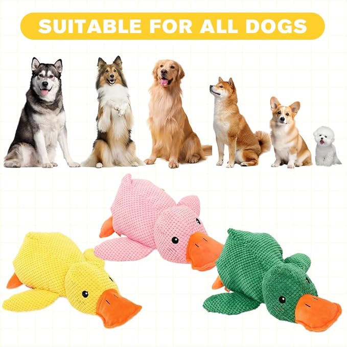 Quack-Quack Duck Dog Toy,Durable Plush Chew Toy with Sounds,Stuffed Plush Calming Duck Dog Toy for Indoor Puppies and Senior Pups (Yellow, S+M+L)
