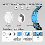 Reflective Dog Collar with Apple AirTag Holder & QR Code Pet ID Tag,Soft Nylon Adjustable Dog Tracker Collar with Safety Lock for Large Dogs(Blue, L（16"-26"）)