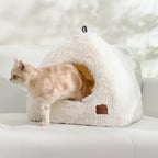 CATISM Cat Bed, Cat Cave for Indoor Cats, Soft Cat Dome, Self-Warming 2 in 1 Foldable Pet Cat House with Washable Cushioned Pillow Calming Fluffy Dog Beds for Small Dogs with Anti-Slip Bottom White