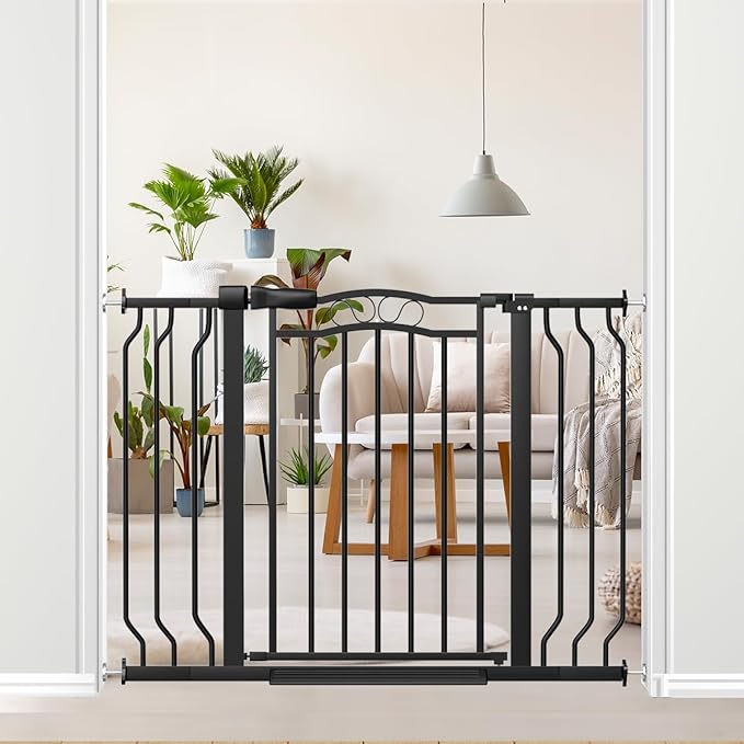29.5-43.7" Wide Baby Gate for Stairs No Drilling, 30" Tall Metal Pet Baby Safety Gates with Expansion Kit, Press Mounted Pet Gate Indoor for Kids, Walk Through Dog Gates for Doorways, Black