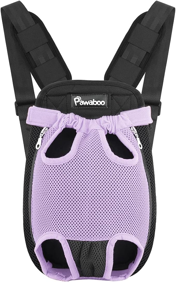 Pawaboo Pet Carrier Backpack, Adjustable Pet Front Cat Dog Carrier Backpack Travel Bag, Legs Out, Easy-Fit for Traveling Hiking Camping for Small Medium Dogs, Large Size, Purple