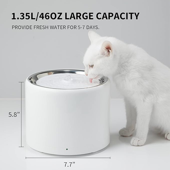 PETKIT Eversweet 3 Pro Cat Water Fountain with Wireless Pump, 1.35L/46oz Stainless Steel Pet Fountains for Cats Indoor, Automatic Water Dispenser Ultra Quiet, App Monitoring