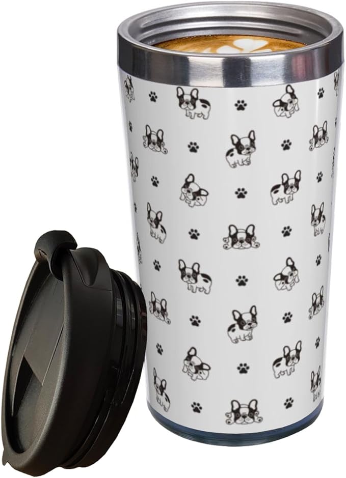 French Bulldog Paws Travel Coffee Mug with Filp Lid, Stainless Steel Insulated Tumbler Cup 13 Oz, Thanksgiving Birthday Christmas Gift for Men Women Dad Mom Sister Friend Bestie Dog Lover
