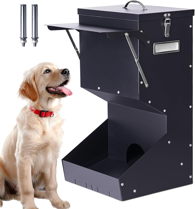 Outdoor Automatic Dog Feeder Large Breed 25 lbs, Galvanized Gravity Feeder for Dogs Metal Self Feeding Dog Food Dispenser Hanging Pet Food Feeders for Dogs Chickens and Farm Animals