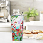 Dujiea 20oz Tumbler With Lid And Straw, Tropical Pink Flamingo Vacuum Insulated Iced Coffee Mug Reusable Travel Cup Stainless Steel Water Bottle