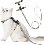 Cat Harness and Leash Set - Green Extra Lightweight Soft Kitten Harness Escape Proof, Adjustable Travel Pet Harness for Walking，Easy Control Comfortable Outdoor (Olive Green, One Size)