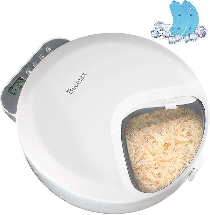 Automatic Cat Feeder Wet Food, 4 Meal Cordless Automatic Pet Feeder, Pet Fresh Food Refrigerated Container with 2 Ice Packs, Wet Foods Auto Feeder with Kitty Puppy Cat Dog Food Bowl