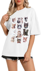 Oversized Cat Shirt Cute Graphic Tees for Women Y2k Funny Tshirts Baggy Aesthetic Shirts Cat Lover Gifts Kawaii Tops