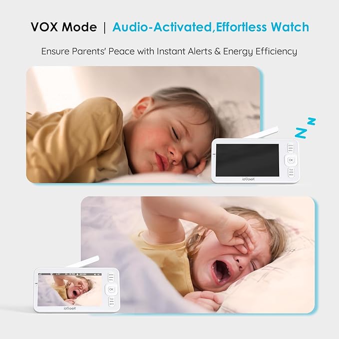 ieGeek Baby Monitor with Camera and Audio, 5" Large HD Display(No WiFi) & 1080P Camera & Free Smart App(WiFi), Upgraded Night Vision/PTZ/2-Way Audio/Auto Tracking Detection Notification and Alert