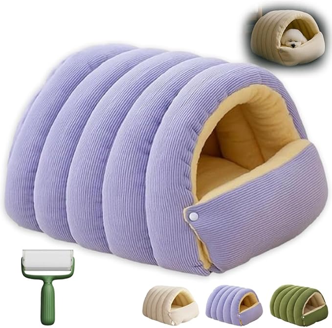2026 Cozy Cat Cave Removable and Washable Winter Closed-Off Cat Bed Upgraded Cat Winter Bed with Soft Plush Cushion Warm Enclosed Sleeping House for Indoor Cats and Small Dogs (Purple, Small)