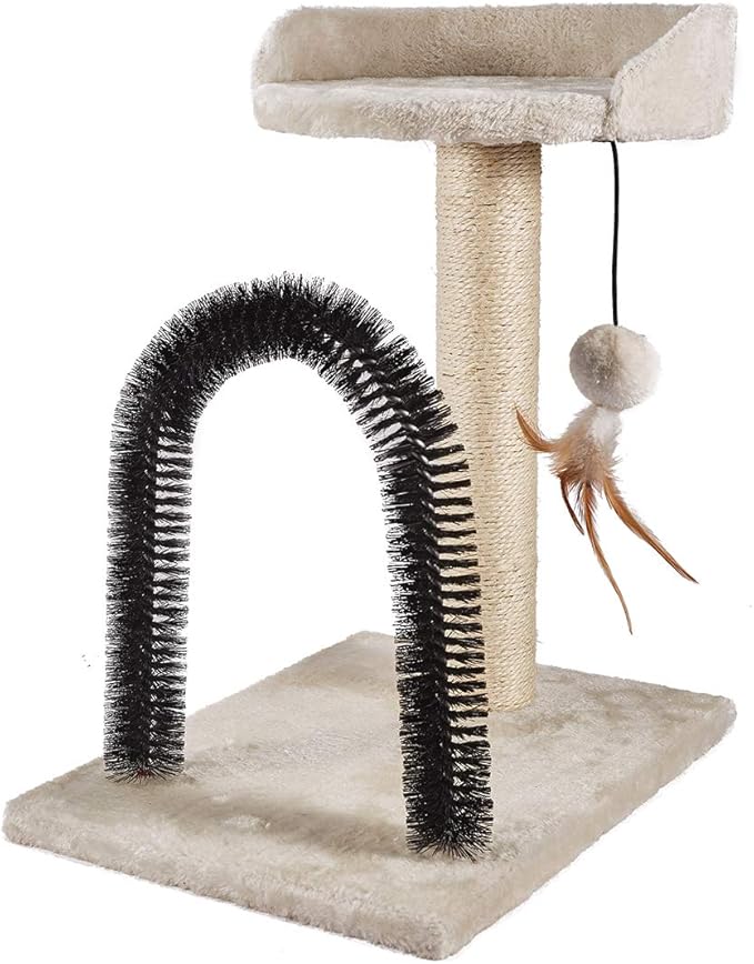 PEEKAB Cat Scratching Post with Cat Tower Tree and Cats Arch Self Groomer Massager Brush Kitty Ball Toys for Kittens and Small Cats