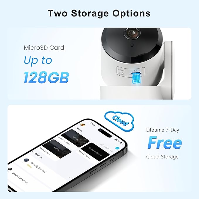 Indoor Camera for Home Security 360°, 1080p Pet Cameras with Pan&Tilt, Night Vision, Motion Detection, 2-Way Audio, Compatible with Alexa/Google Assistant, 2.4GHz WiFi, 2 Pack