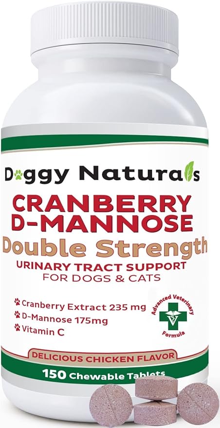 Cranberry D-Mannose for Dogs and Cats Urinary Tract Infection Support Prevents and Eliminates UTI, Bladder Infection Kidney Support, Antioxidant (Double Strength Tablet, 150 Count)
