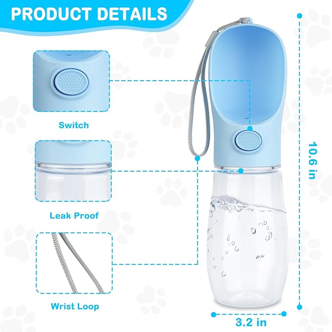 Collapsible Dog Water Bottle – Portable Leak-Proof Pet Dispenser for Travel & Hiking | BPA-Free, One-Hand Use | Puppy Essentials (Blue)