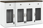 MCombo Wooden Dog Crate Furniture with 4 Drawers and 4 Lockable Doors, Pet Kennel TV Stand for Medium/Large Dogs 1872 (White and Brown)