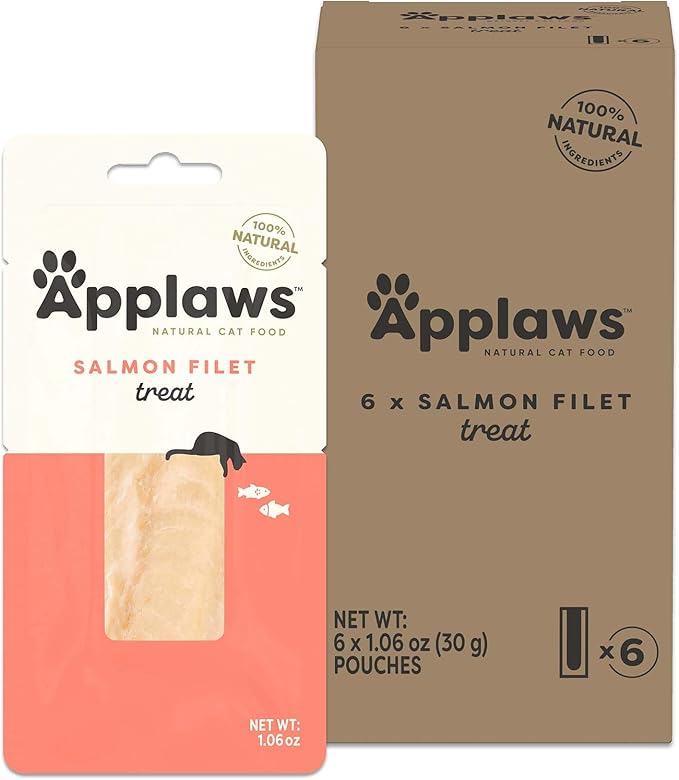 Applaws Natural Cat Treats, Grain-Free, Single Ingredient, Whole Protein Fillet, Healthy Snacks with No Artificial Additives (6 x 1.06oz Whole Salmon Loin)