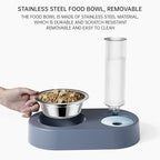 Automatic Dog Cat Food and Water Dispenser Set, Pet Food Bowl Set with Automatic Waterer Bottle for Small or Medium Size Dogs Cats Large Water Capacity(23oz) Blue