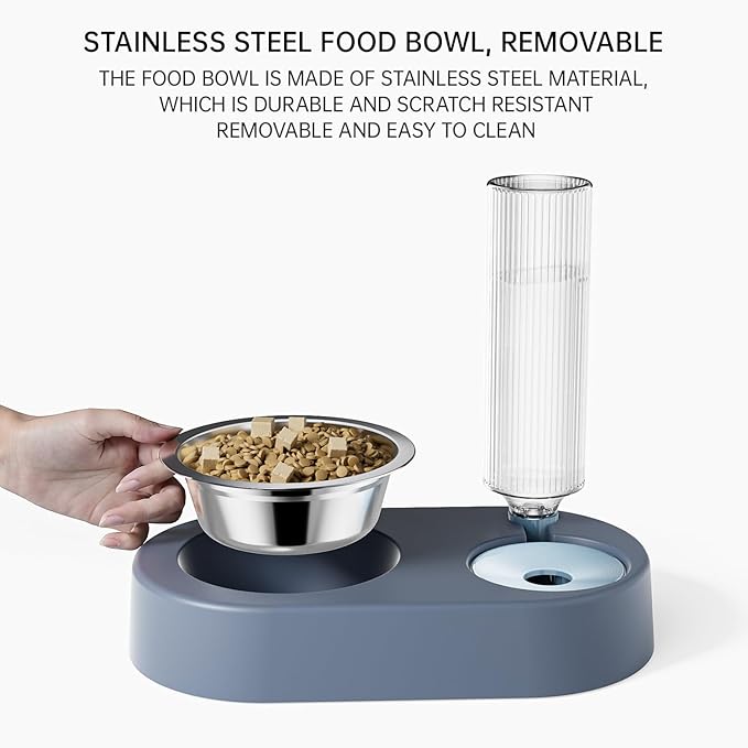 Automatic Dog Cat Food and Water Dispenser Set, Pet Food Bowl Set with Automatic Waterer Bottle for Small or Medium Size Dogs Cats Large Water Capacity(23oz) White