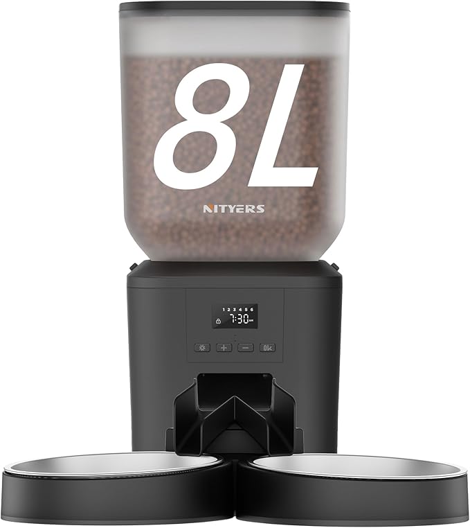 Automatic Cat Feeder for 2 Cats - 8L/34 Cups Large Capacity Auto Cat Food Dispenser with LCD Screen, 2 Food Trays, Timed Feeder, Up to 50 Portions 6 Meals Per Day, Keep Fresh