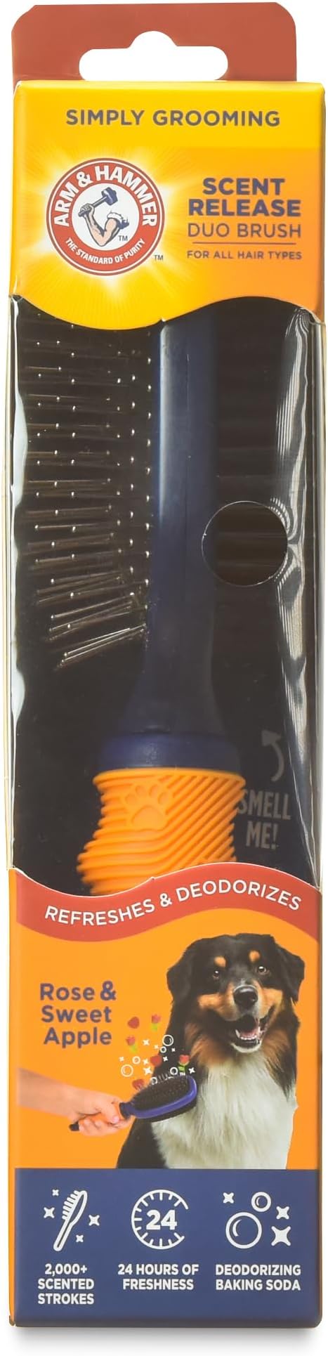 Arm & Hammer “Simply Glam” Dog Grooming Pin & Bristle Deodorizing Brush with Fragrance Transfer Technology – Scented 2-in-1 Brush for Detangling & Shedding, Sweet Apple & Rose Scent