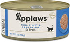 Applaws Natural Wet Canned Cat Food, Limited Ingredient, Protein with No Artificial Additives, Tuna Fillet & Crab in Broth (24 x 5.5oz Cans)