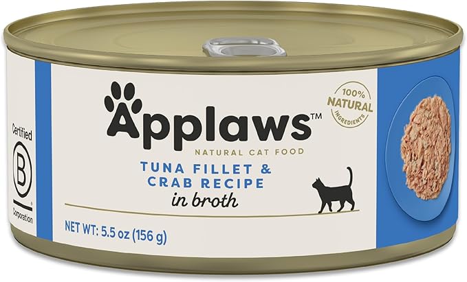 Applaws Natural Wet Canned Cat Food, Limited Ingredient, Protein with No Artificial Additives, Tuna Fillet & Crab in Broth (24 x 5.5oz Cans)