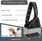 SlowTon Pet Dog Sling Carrier, Hands Free Hard Bottom Papoose Small Animal Puppy Up to 12 lbs Travel Bag Tote Breathable Mesh Support Adjustable Padded Strap Pocket Safety Belt Machine Washable