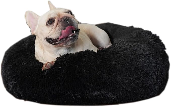 Black Dog Bed Washable,Fluffy Dog Beds for Small Dogs 19 inches Donut Soft Small Pet Bed,Calming Anti Anxiety Round Fits up to 10 lbs Warm Comfort Pets Beds for Puppy Dogs Indoor