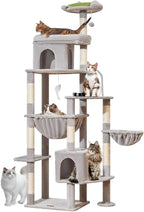 Taoqimiao 83In Heavy Duty Cat Tree, Suitable 20lb+ Large Cats, XXL-Cat Tower for Indoor Cats Large Adult, 2 Luxurious Cat Cando with 8 Scratching Posts,Oversized Metal Hammocks, Light Gray MS032W